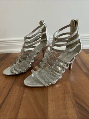 Silver Strappy Glitter High Heel